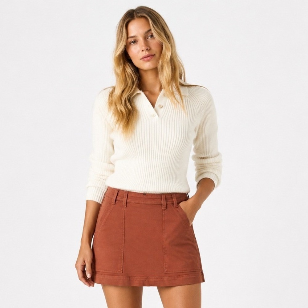Tribal Audrey Pull On Denim Skort Cognac Brown Stretch Size 10 NWT